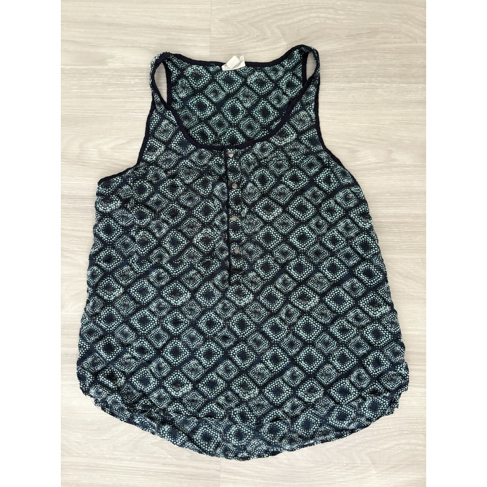Converse Tank Top Women One Star Navy Mint Geometric Diamond Dot Button Front S